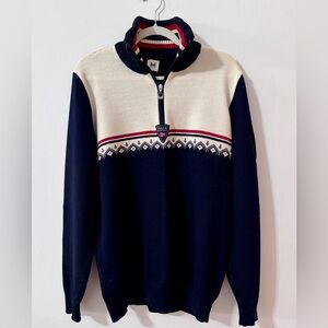 Dale of Norway Men's 1/2  Zip-Up Sweater in Navy and Cream